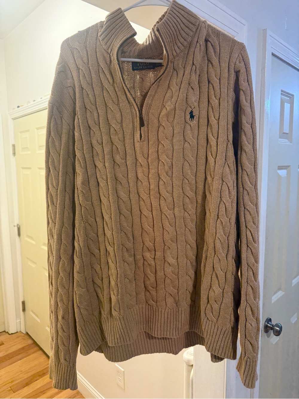 Ralph Lauren Men’s Cable-Knit Half-Zip Sweater — Tan